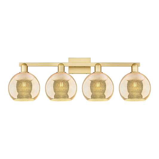 Innovations Athens 35in 4-Light Bath Vanity Light | Industrial Satin Gold and Mercury Glass | Bathroom & Entryway Vanity | Model 716-4W-SG-G128-8