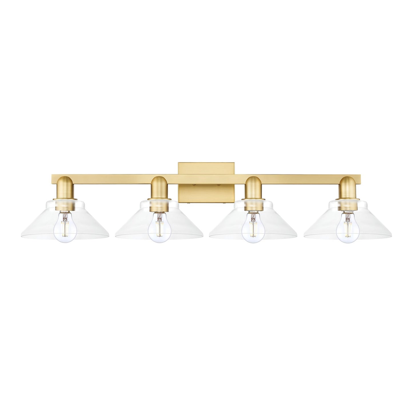 Innovations Orwell 35in 4-Light Bath Vanity Light | Industrial Satin Gold Steel and Clear Glass | Entryway & Bathroom | Model 716-4W-SG-G132