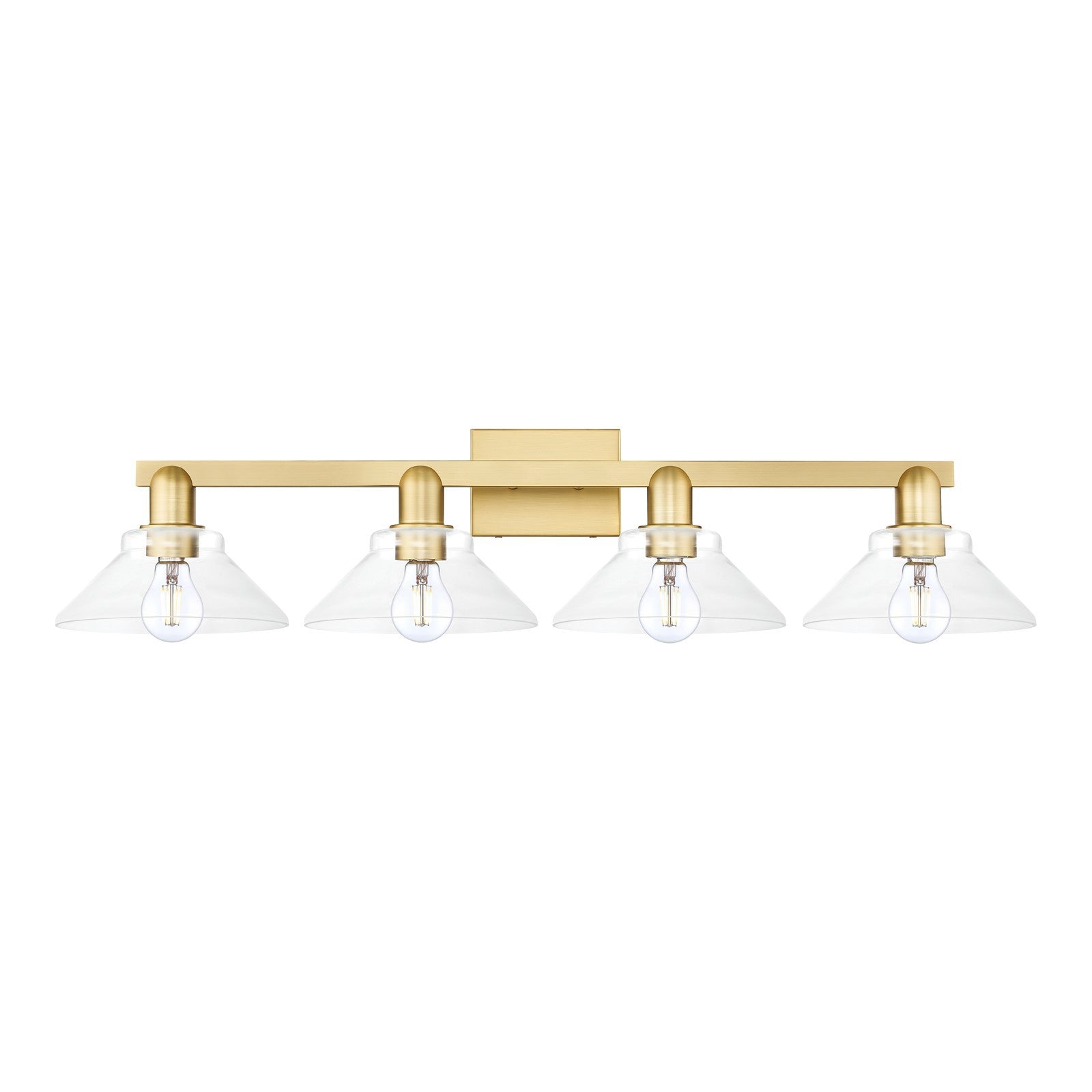 Innovations Orwell 35in 4-Light Bath Vanity Light | Industrial Satin Gold Steel and Clear Glass | Entryway & Bathroom | Model 716-4W-SG-G132
