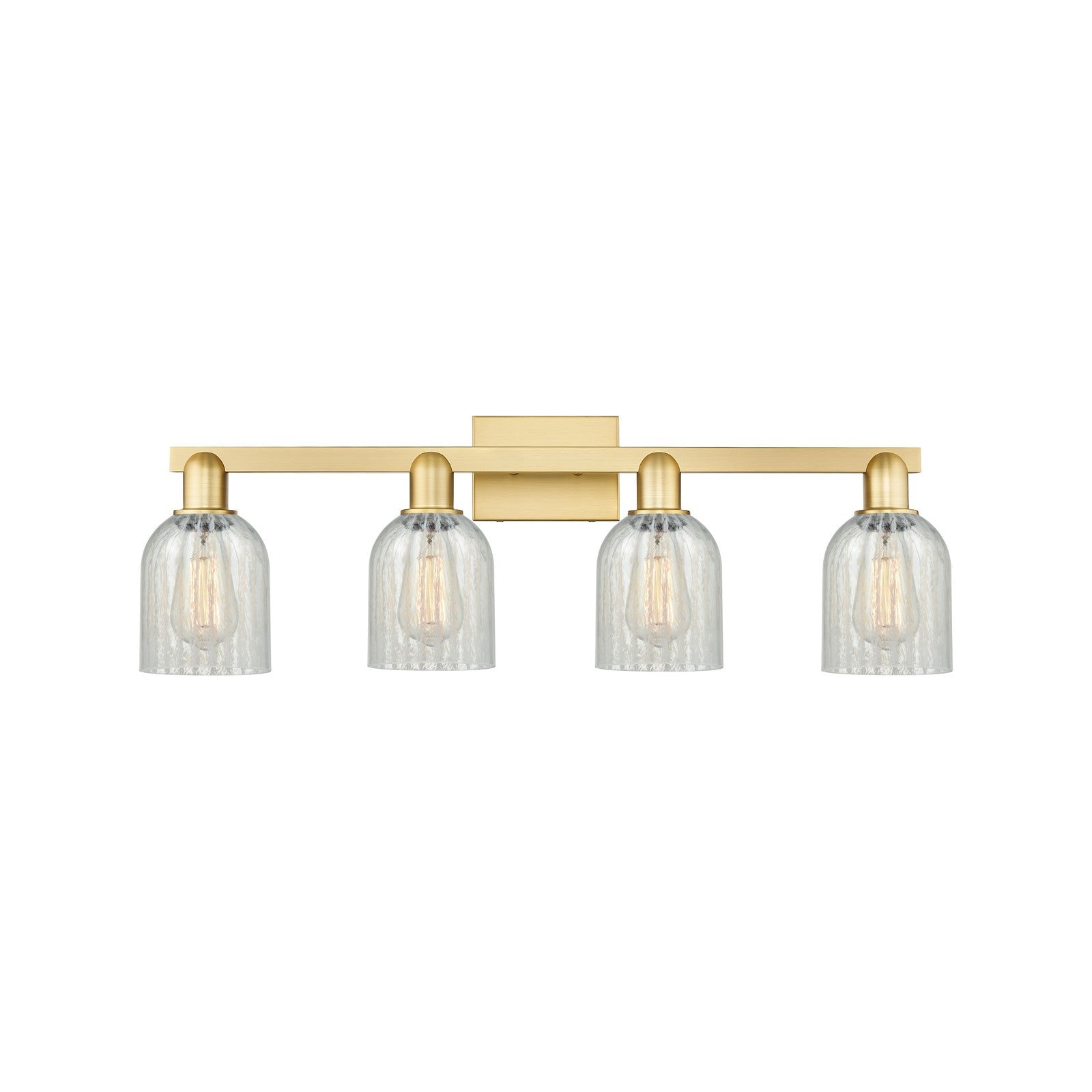 Innovations Caledonia 32in 4-Light Bath Vanity Light | Industrial Satin Gold Steel and Mouchette Glass | Bathroom Vanity | Model 716-4W-SG-G2511