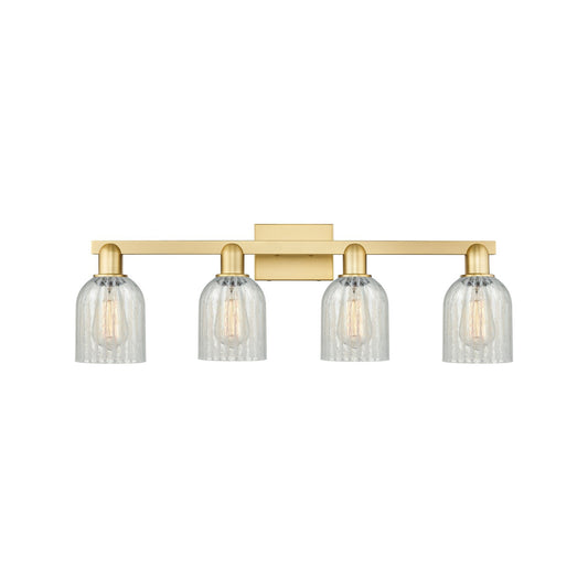Innovations Caledonia 32in 4-Light Bath Vanity Light | Industrial Satin Gold Steel and Mouchette Glass | Bathroom Vanity | Model 716-4W-SG-G2511