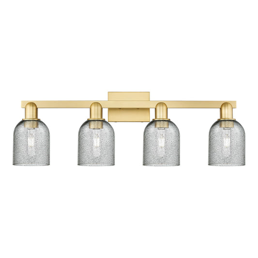 Innovations Caledonia 32in 4-Light Bath Vanity Light | Industrial Satin Gold Steel and Charcoal Glass | Bathroom Vanity & Powder | Model 716-4W-SG-G257