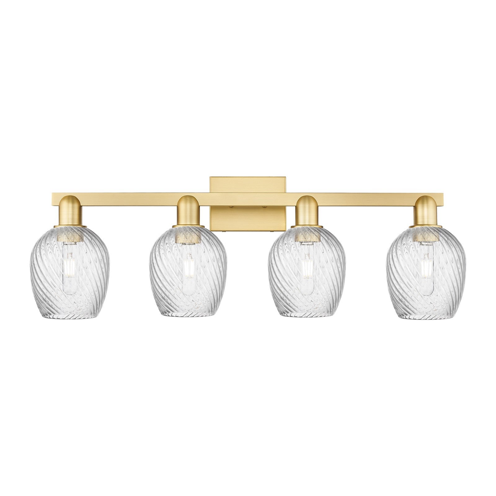 Innovations Salina 33in 4-Light Bath Vanity Light | Industrial Satin Gold Steel and Clear Spiral Fluted Glass | Bathroom Vanity & | Model 716-4W-SG-G292
