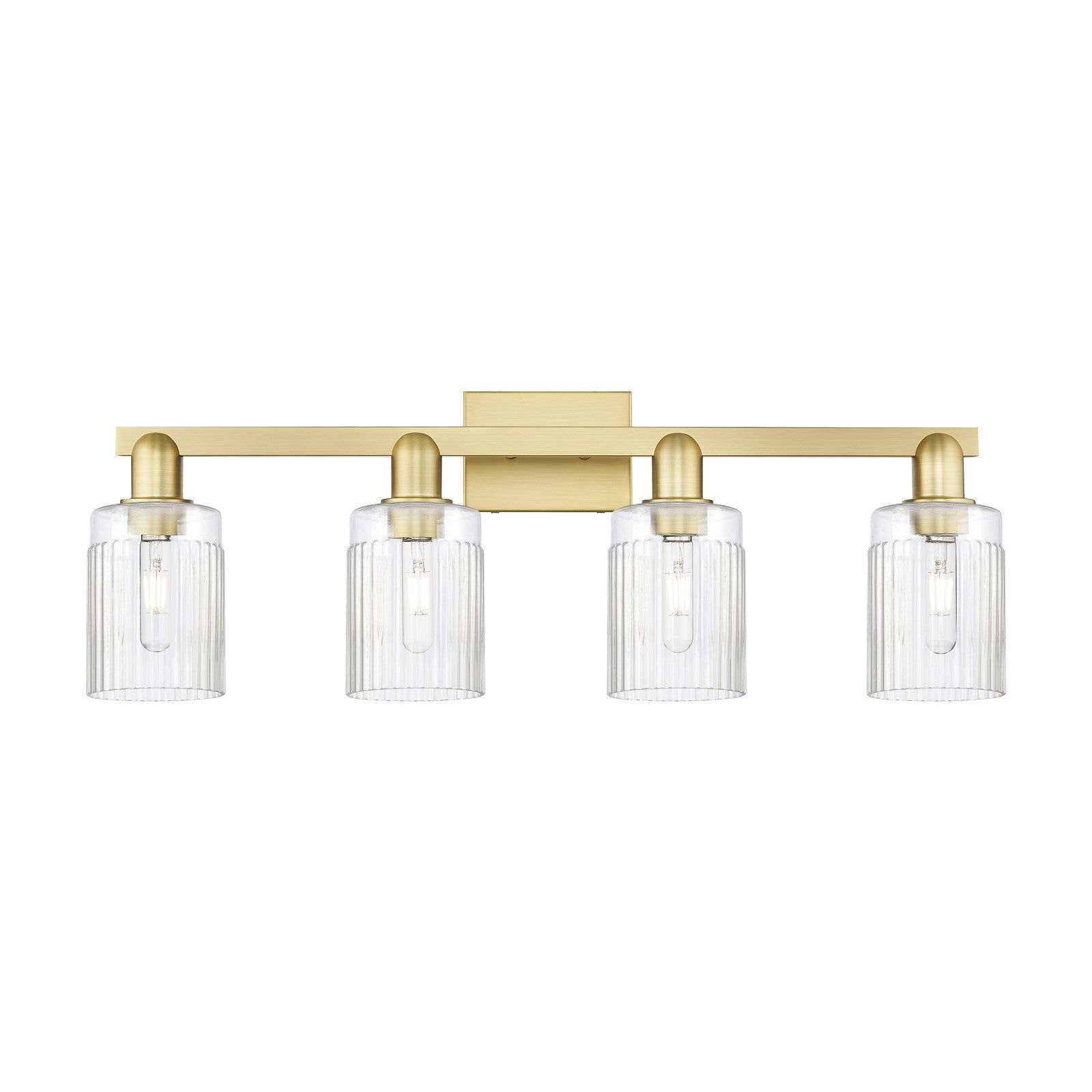 Innovations Hadley 32in 4-Light Bath Vanity Light | Industrial Satin Gold Steel and Clear Ribbed Glass | Entryway & Hallway Accent | Model 716-4W-SG-G342