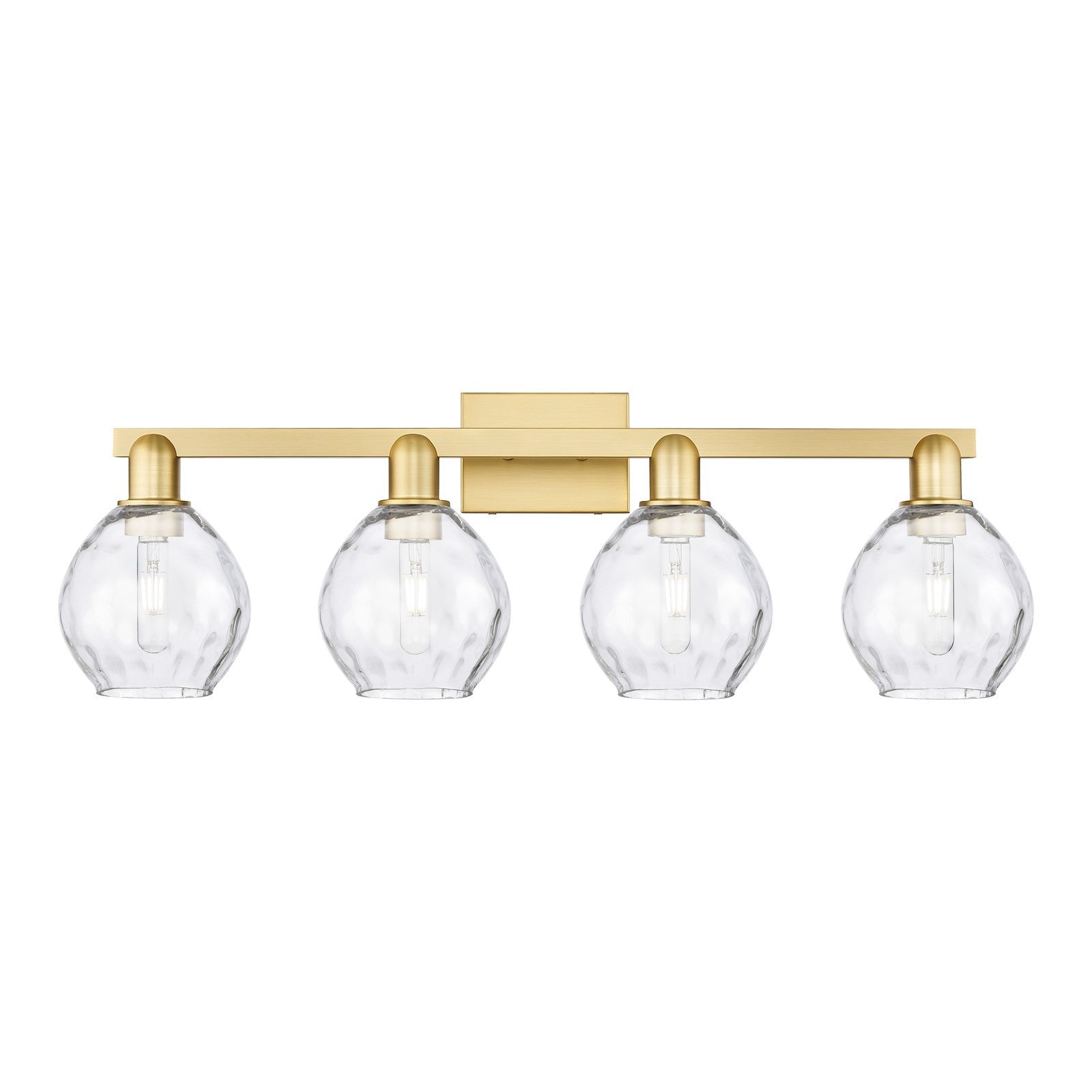 Innovations Waverly 33in 4-Light Bath Vanity Light | Industrial Modern Contempo Satin Gold Steel and Clear Glass | Bathroom Vanity | Model 716-4W-SG-G362