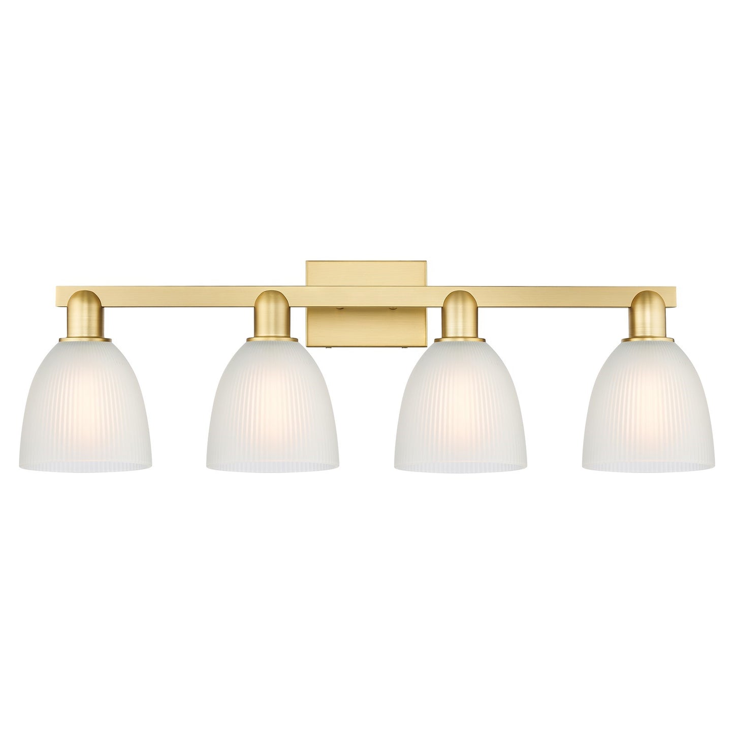 Innovations Castile 33in 4-Light Bath Vanity Light | Industrial Satin Gold Steel and White Glass | Bathroom Vanity Light | Model 716-4W-SG-G381