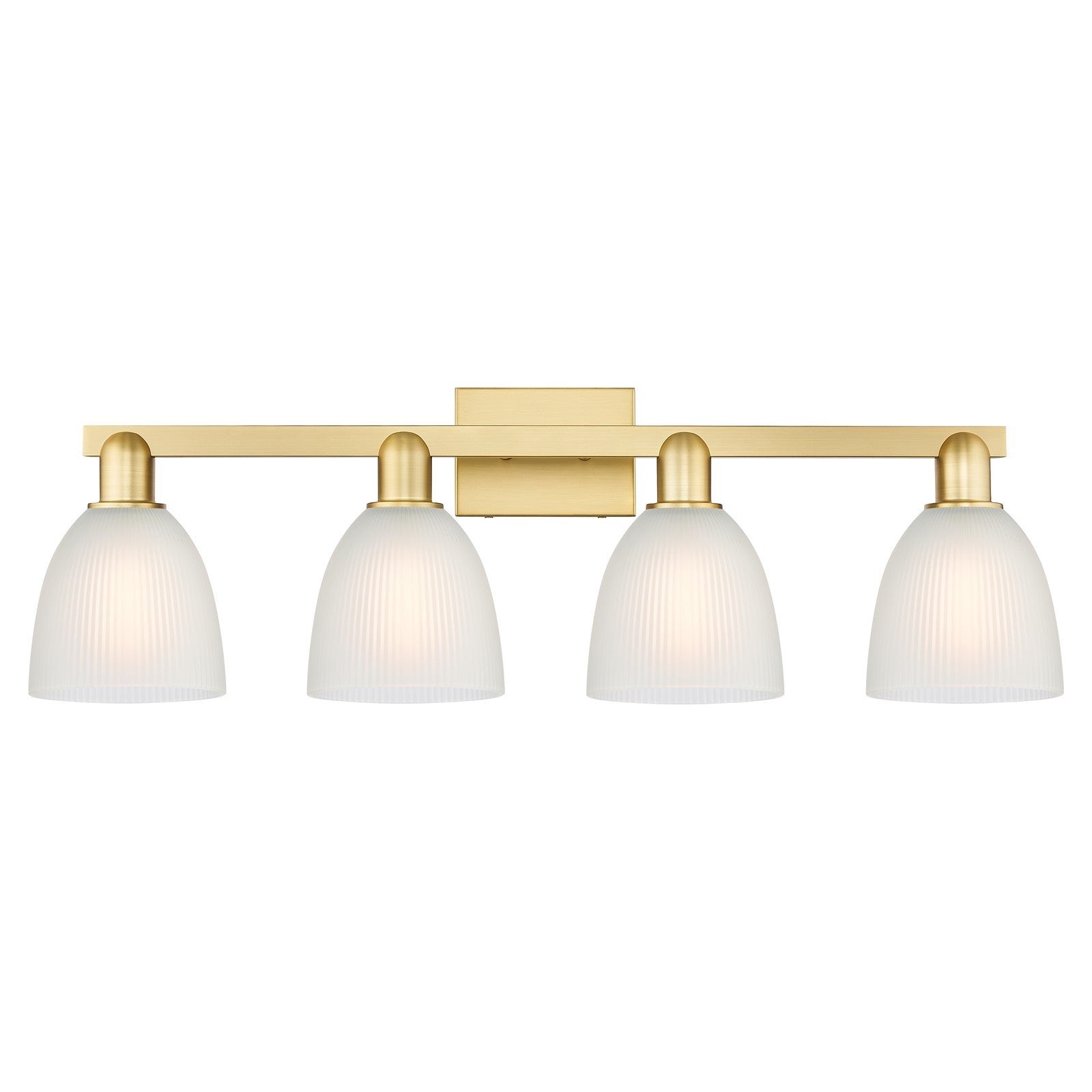 Innovations Castile 33in 4-Light Bath Vanity Light | Industrial Satin Gold Steel and White Glass | Bathroom Vanity Light | Model 716-4W-SG-G381