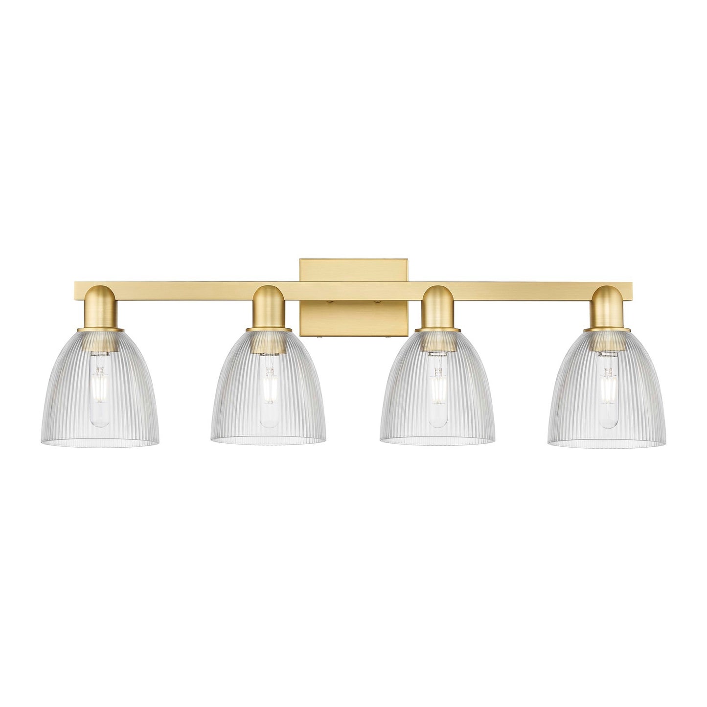 Innovations Castile 33in 4-Light Bath Vanity Light | Industrial Satin Gold Steel and Clear Glass | Bathroom Vanity | Model 716-4W-SG-G382