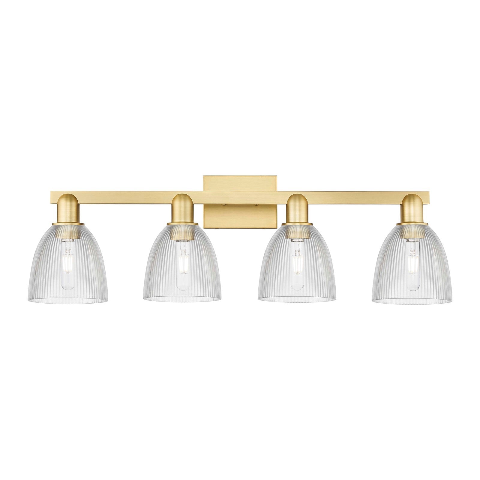 Innovations Castile 33in 4-Light Bath Vanity Light | Industrial Satin Gold Steel and Clear Glass | Bathroom Vanity | Model 716-4W-SG-G382