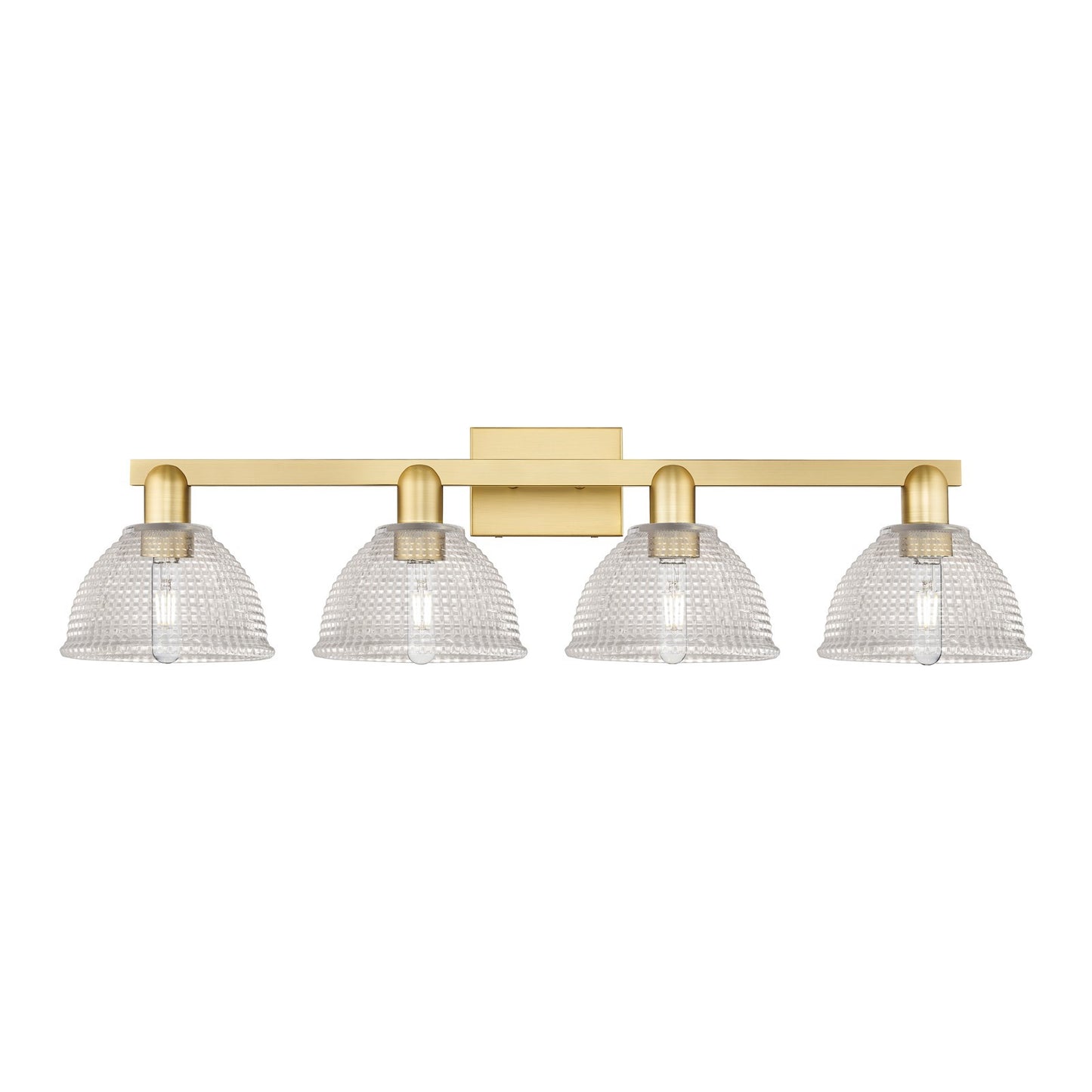 Innovations Arietta 35in 4-Light Bath Vanity Light | Satin Gold Steel and Cast Brass with Clear Glass Shades | Bathroom Vanity | Model 716-4W-SG-G422