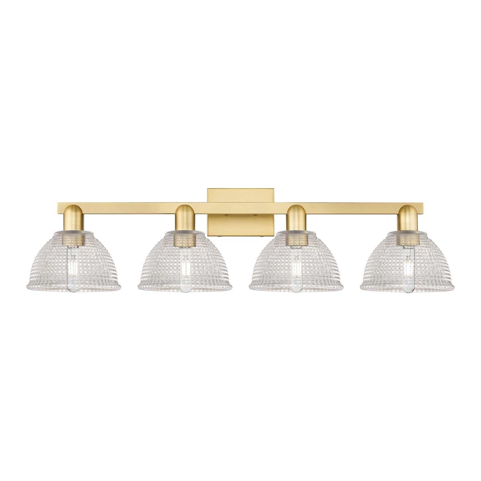 Innovations Arietta 35in 4-Light Bath Vanity Light | Satin Gold Steel and Cast Brass with Clear Glass Shades | Bathroom Vanity | Model 716-4W-SG-G422
