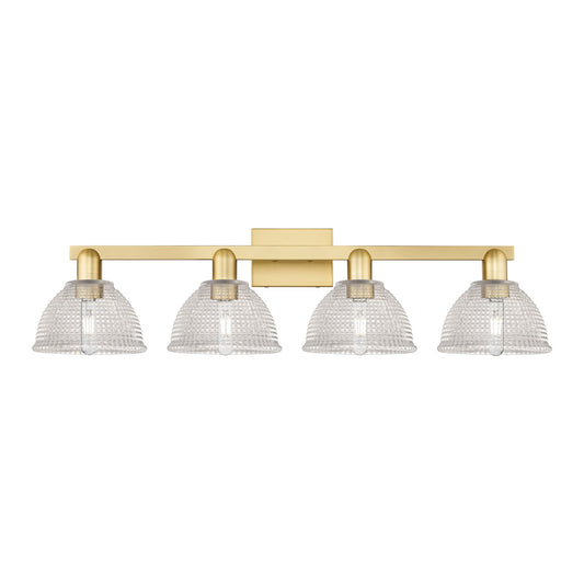 Innovations Arietta 35in 4-Light Bath Vanity Light | Satin Gold Steel and Cast Brass with Clear Glass Shades | Bathroom Vanity | Model 716-4W-SG-G422