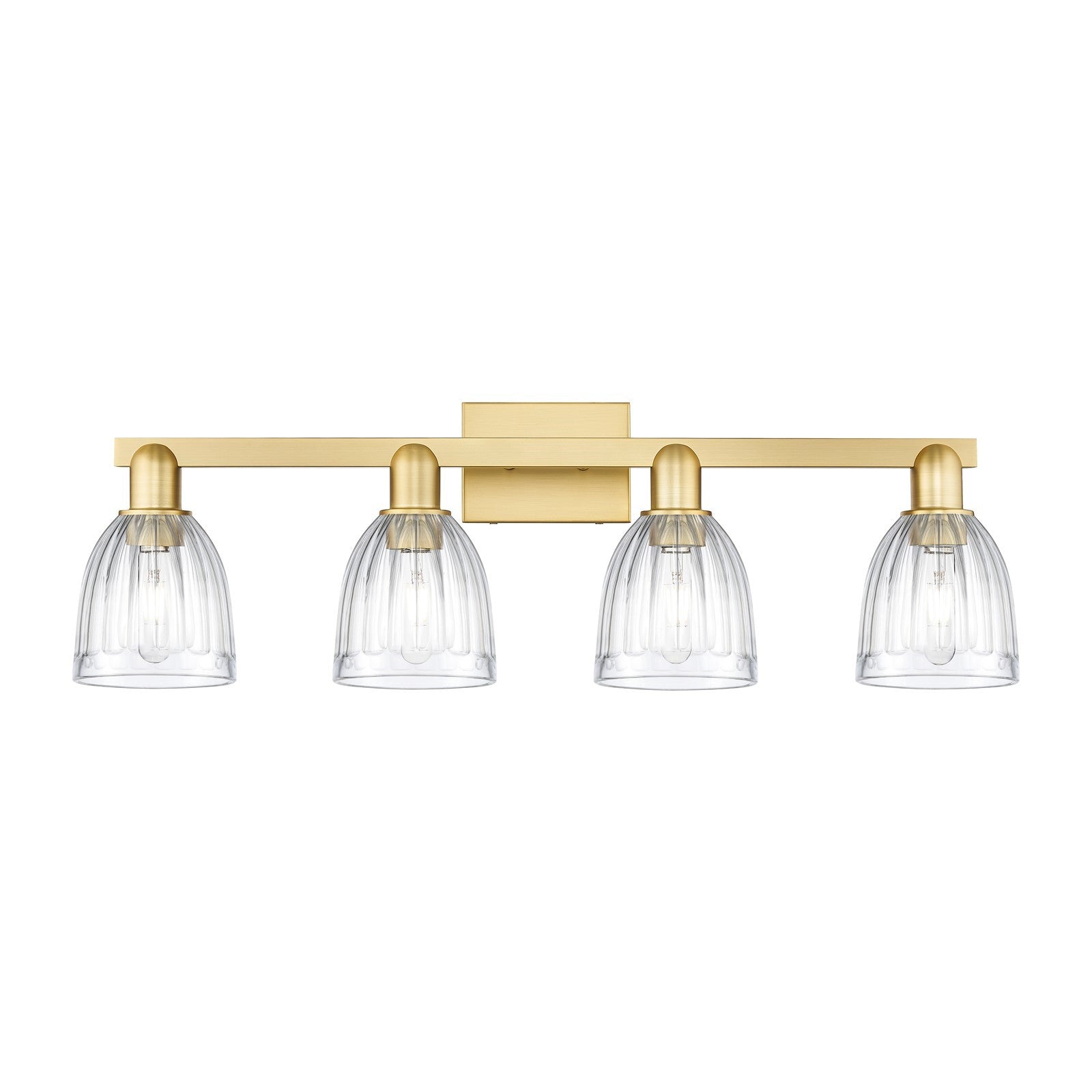 Innovations Brookfield 33in 4-Light Bath Vanity Light | Industrial Satin Gold Steel and Clear Ribbed Glass | Bathroom Vanity | Model 716-4W-SG-G442
