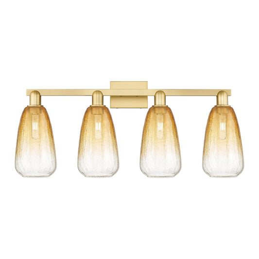 Innovations Brookhaven Almond 33in 4-Light Bath Vanity Light | Industrial Satin Gold Steel and Amber Glass | Bathroom Vanity | Model 716-4W-SG-G480-6AM