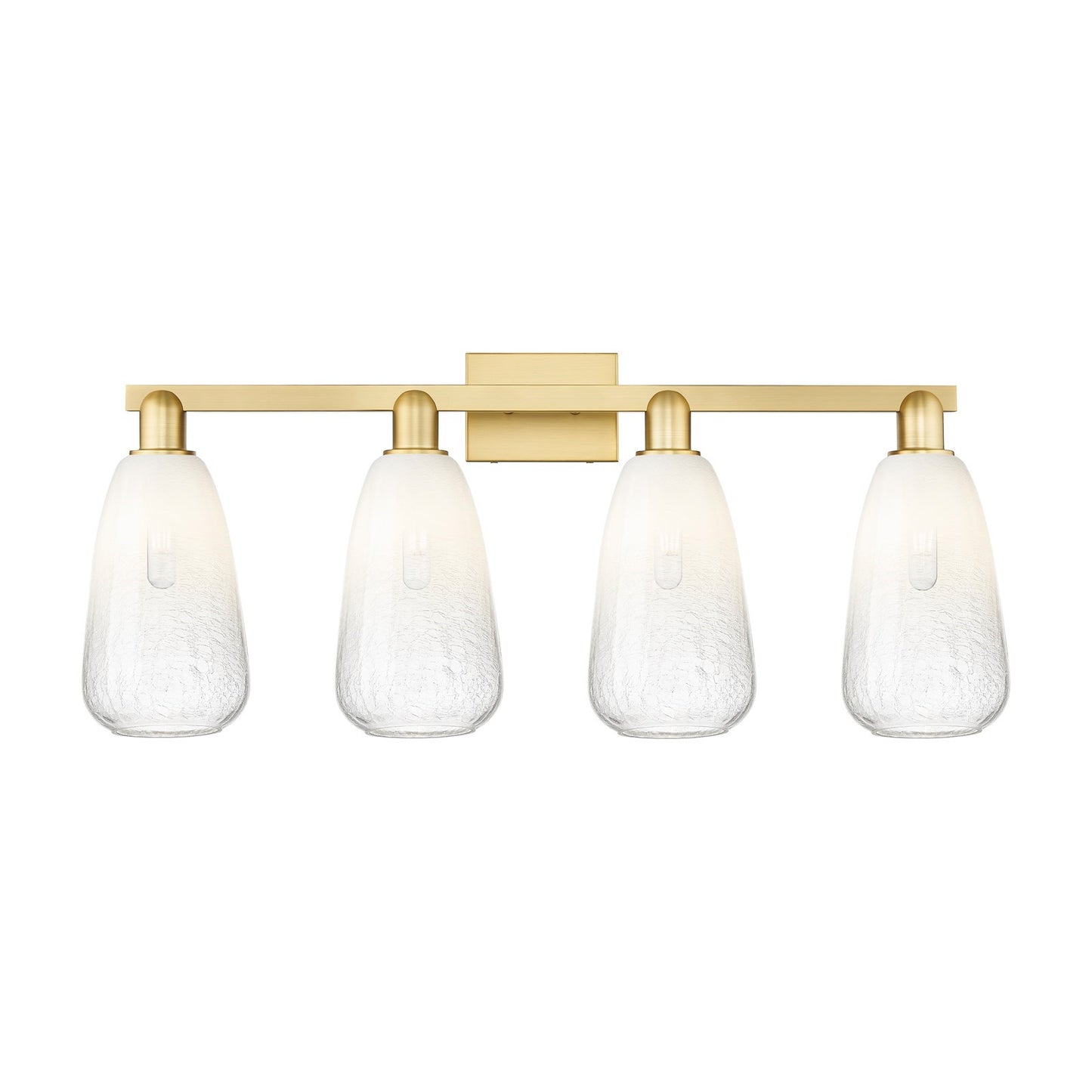 Innovations Brookhaven Almond 33in 4-Light Bath Vanity Light | Industrial Satin Gold Steel and Opal Glass | Bathroom Vanity | Model 716-4W-SG-G480-6OP