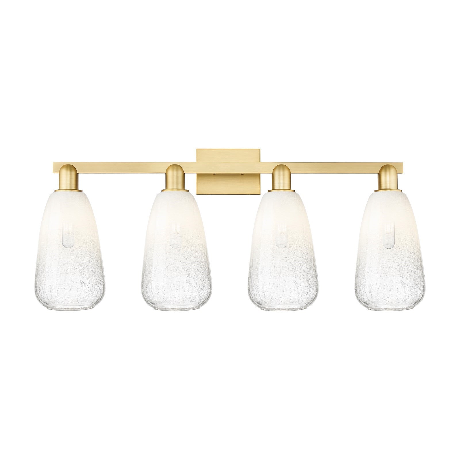 Innovations Brookhaven Almond 33in 4-Light Bath Vanity Light | Industrial Satin Gold Steel and Opal Glass | Bathroom Vanity | Model 716-4W-SG-G480-6OP
