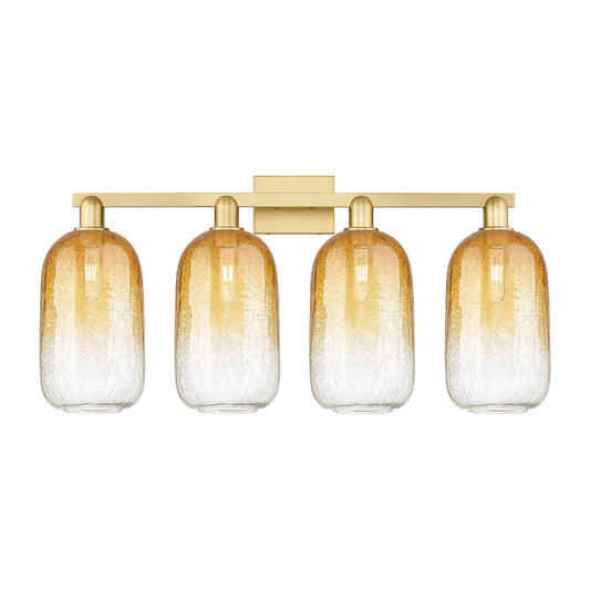 Innovations Brookhaven Cloche 34in 4-Light Bath Vanity Light | Industrial Satin Gold Steel and Cast Brass with Amber Glass | Model 716-4W-SG-G482-7AM