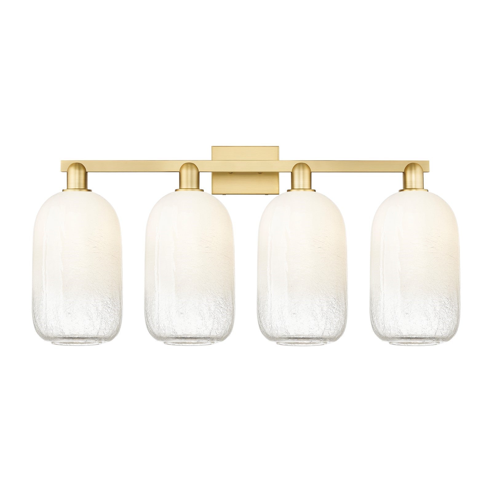 Innovations Brookhaven Cloche 34in 4-Light Bath Vanity Light | Industrial Satin Gold Steel and Opal Glass | Bathroom Vanity | Model 716-4W-SG-G482-7OP