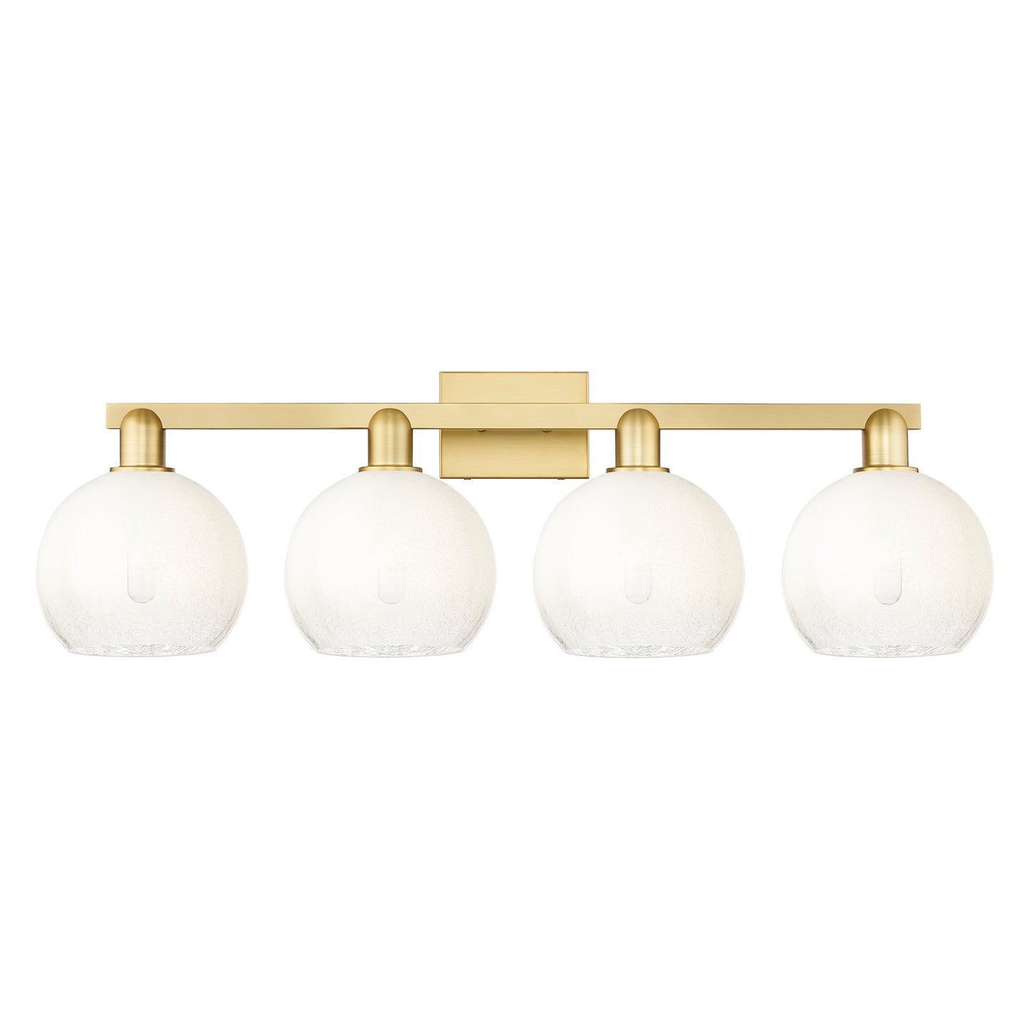 Innovations Brookhaven Globe 35in 4-Light Bath Vanity Light | Industrial Satin Gold Steel and Opal Glass | Bathroom Vanity | Model 716-4W-SG-G483-8OP