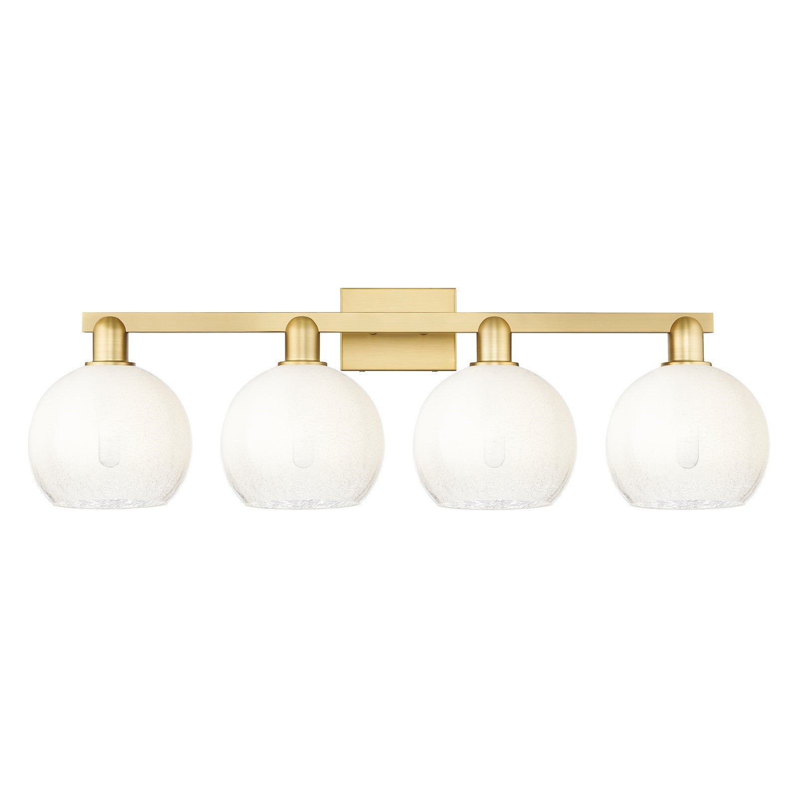 Innovations Brookhaven Globe 35in 4-Light Bath Vanity Light | Industrial Satin Gold Steel and Opal Glass | Bathroom Vanity | Model 716-4W-SG-G483-8OP