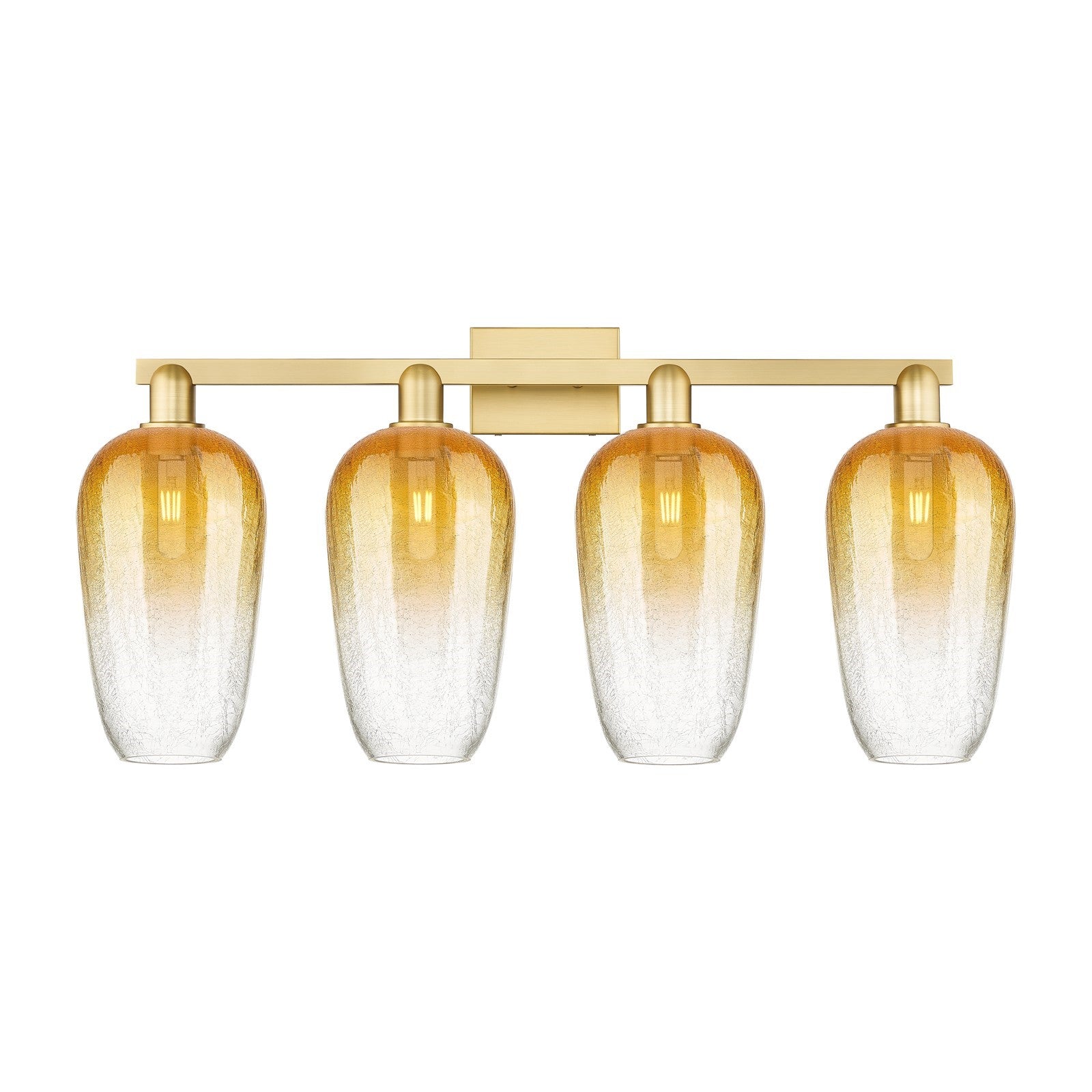 Innovations Brookhaven Flute 34in 4-Light Bath Vanity Light | Industrial Satin Gold Steel and Cast Brass with Amber Glass | Model 716-4W-SG-G484-7AM