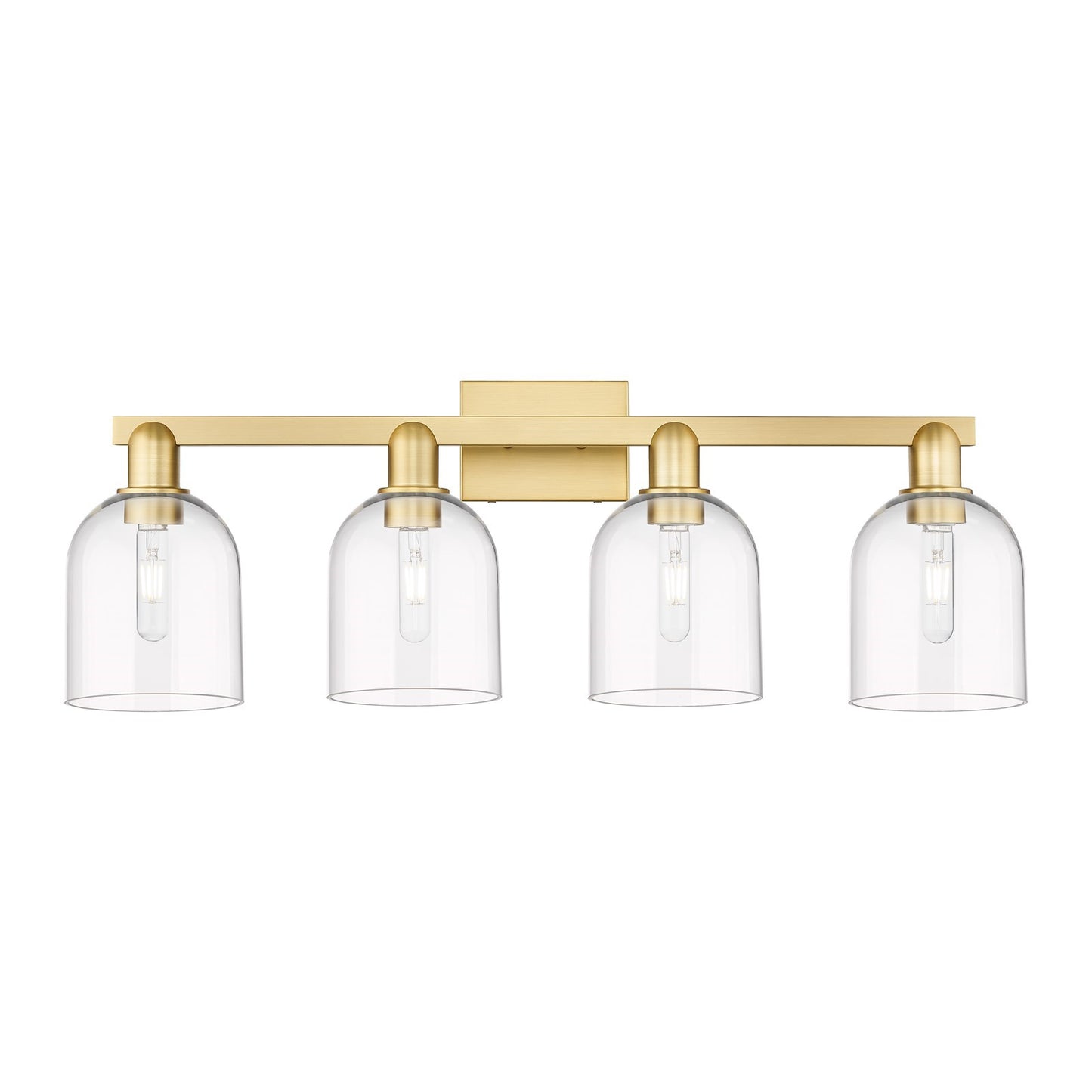 Innovations Bella 33in 4-Light Bath Vanity Light | Industrial Satin Gold Steel and Clear Glass | Bathroom Vanity | Model 716-4W-SG-G558-6CL