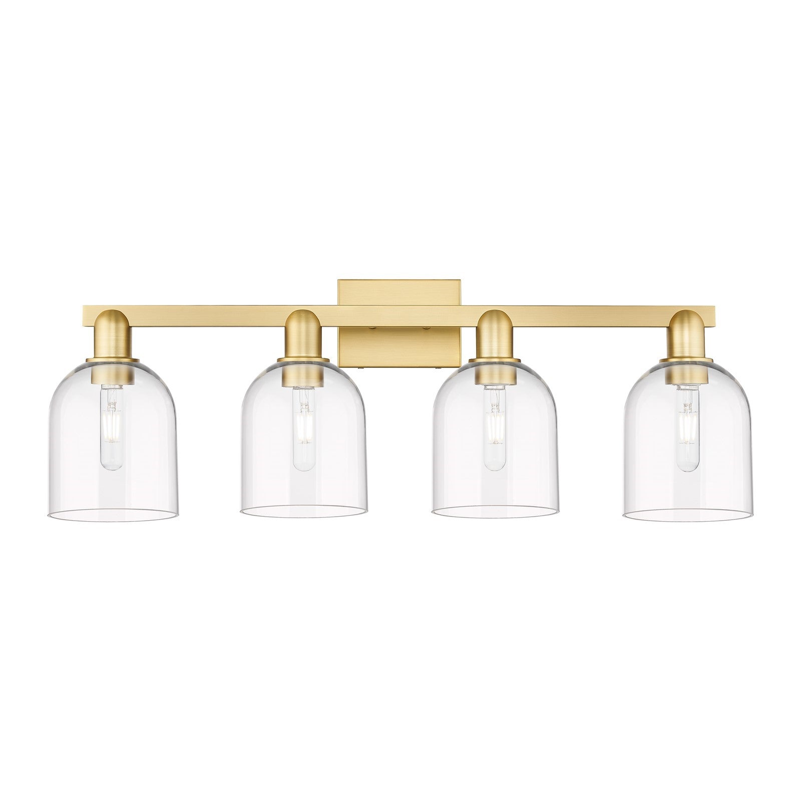 Innovations Bella 33in 4-Light Bath Vanity Light | Industrial Satin Gold Steel and Clear Glass | Bathroom Vanity | Model 716-4W-SG-G558-6CL