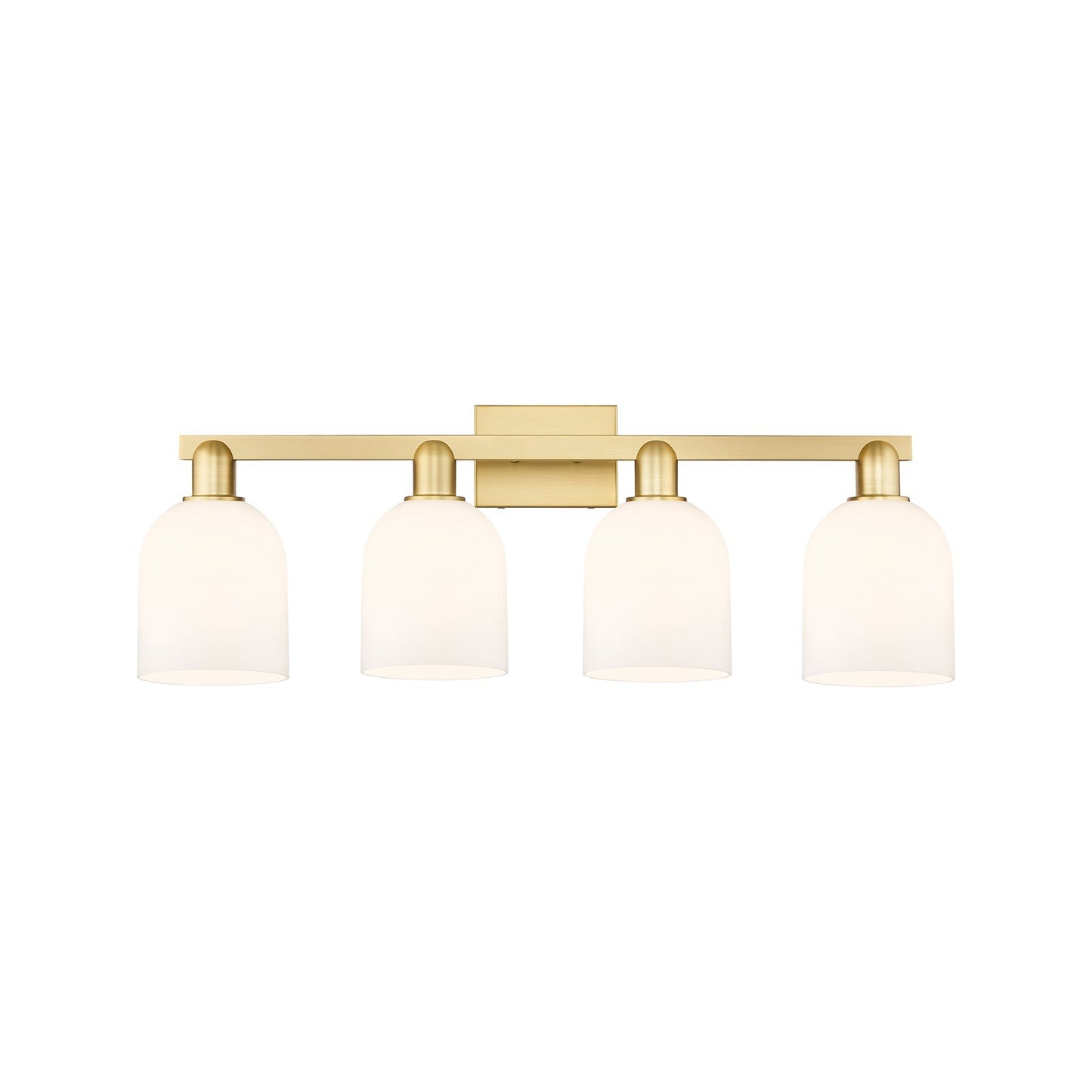 Innovations Bella 33in 4-Light Bath Vanity Light | Satin Gold Steel and Cast Brass with White Bell Glass | Bathroom Vanity | Model 716-4W-SG-G558-6GWH