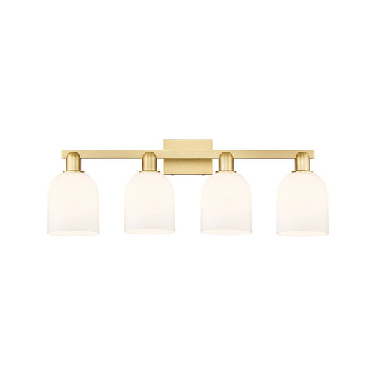 Innovations Bella 33in 4-Light Bath Vanity Light | Satin Gold Steel and Cast Brass with White Bell Glass | Bathroom Vanity | Model 716-4W-SG-G558-6GWH