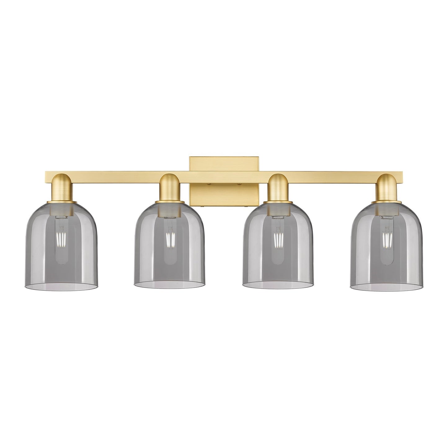Innovations Bella 33in 4-Light Bath Vanity Light | Industrial Satin Gold Steel and Cast Brass with Light Smoke Bell Glass | Model 716-4W-SG-G558-6SM