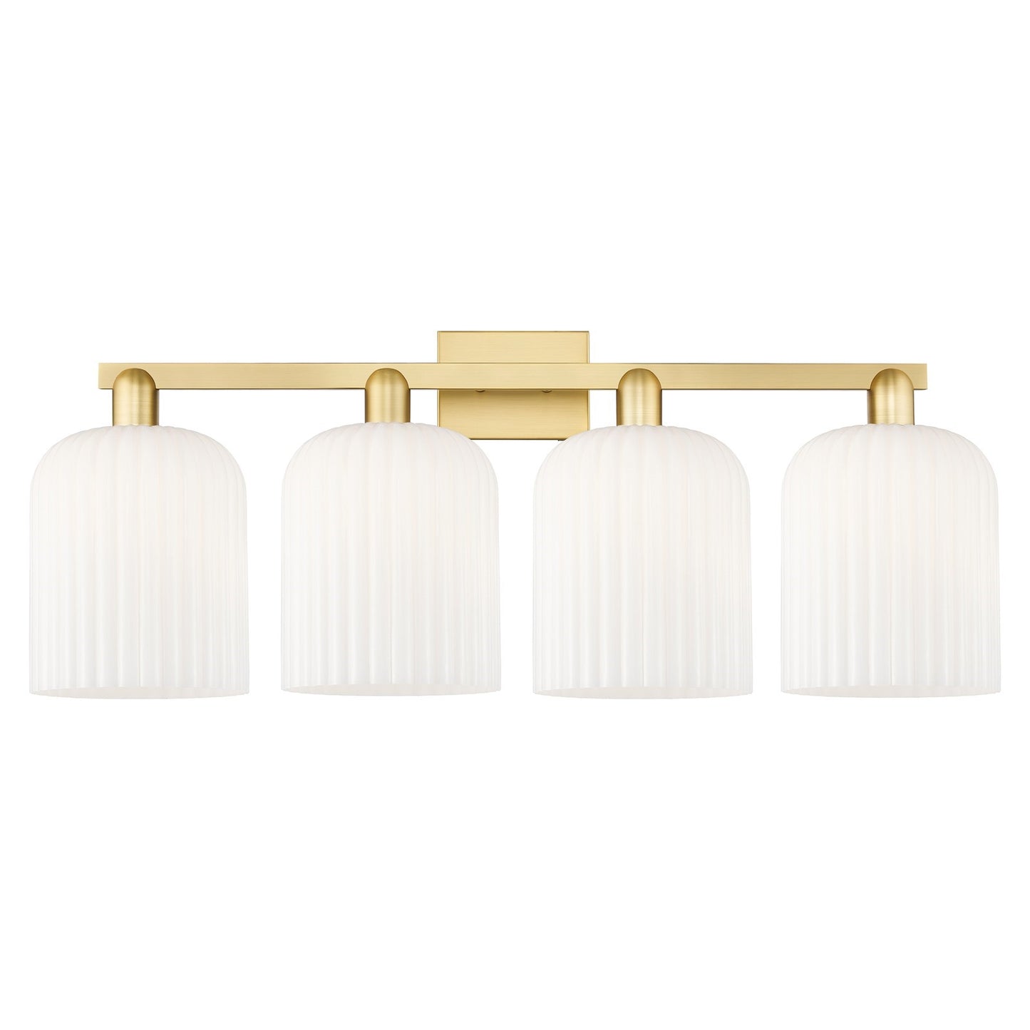 Innovations Bridal Veil 35in 4-Light Bath Vanity | Industrial Satin Gold Steel and Gloss White Ribbed Glass | Bathroom & | Model 716-4W-SG-G559-8GWH