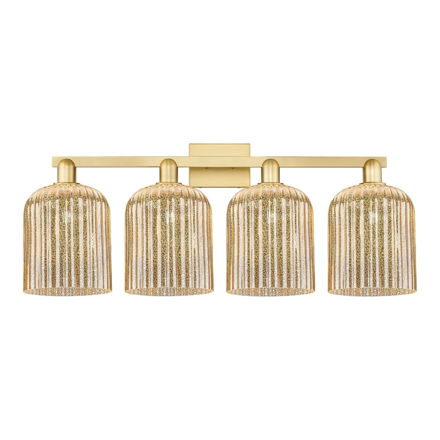 Innovations Bridal Veil 35in 4-Light Bath Vanity Light | Industrial Satin Gold Steel and Mercury Ribbed Glass | Bathroom Vanity | Model 716-4W-SG-G559-8ME