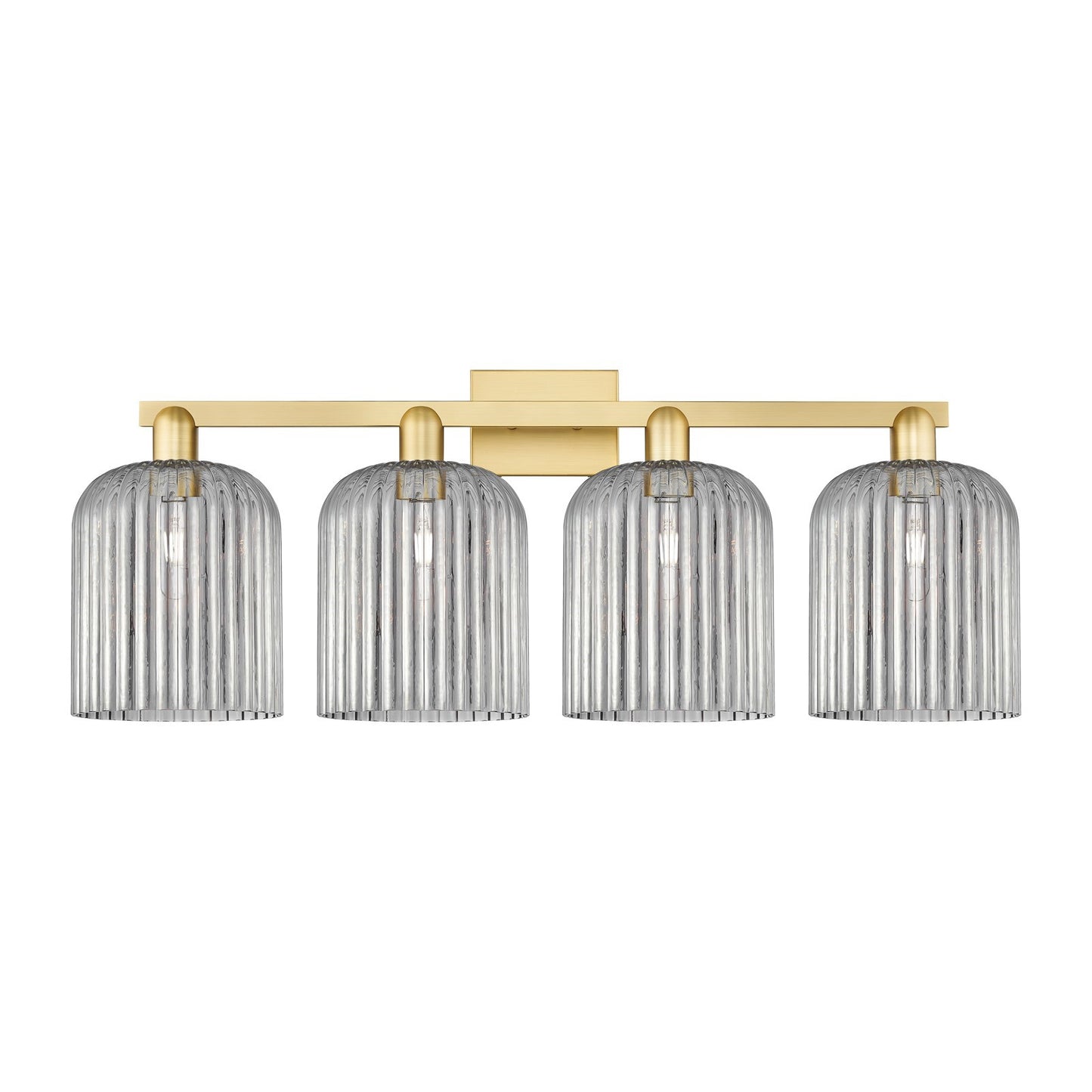 Innovations Bridal Veil 35in 4-Light Bath Vanity Light | Industrial Satin Gold Steel and Cast Brass with Light Smoke Ribbed | Model 716-4W-SG-G559-8SM
