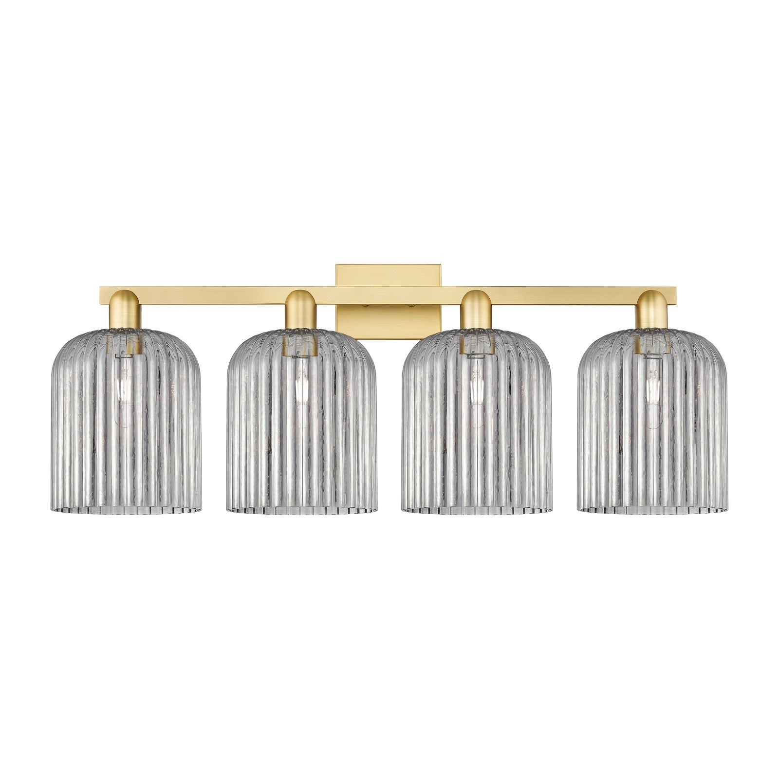 Innovations Bridal Veil 35in 4-Light Bath Vanity Light | Industrial Satin Gold Steel and Cast Brass with Light Smoke Ribbed | Model 716-4W-SG-G559-8SM