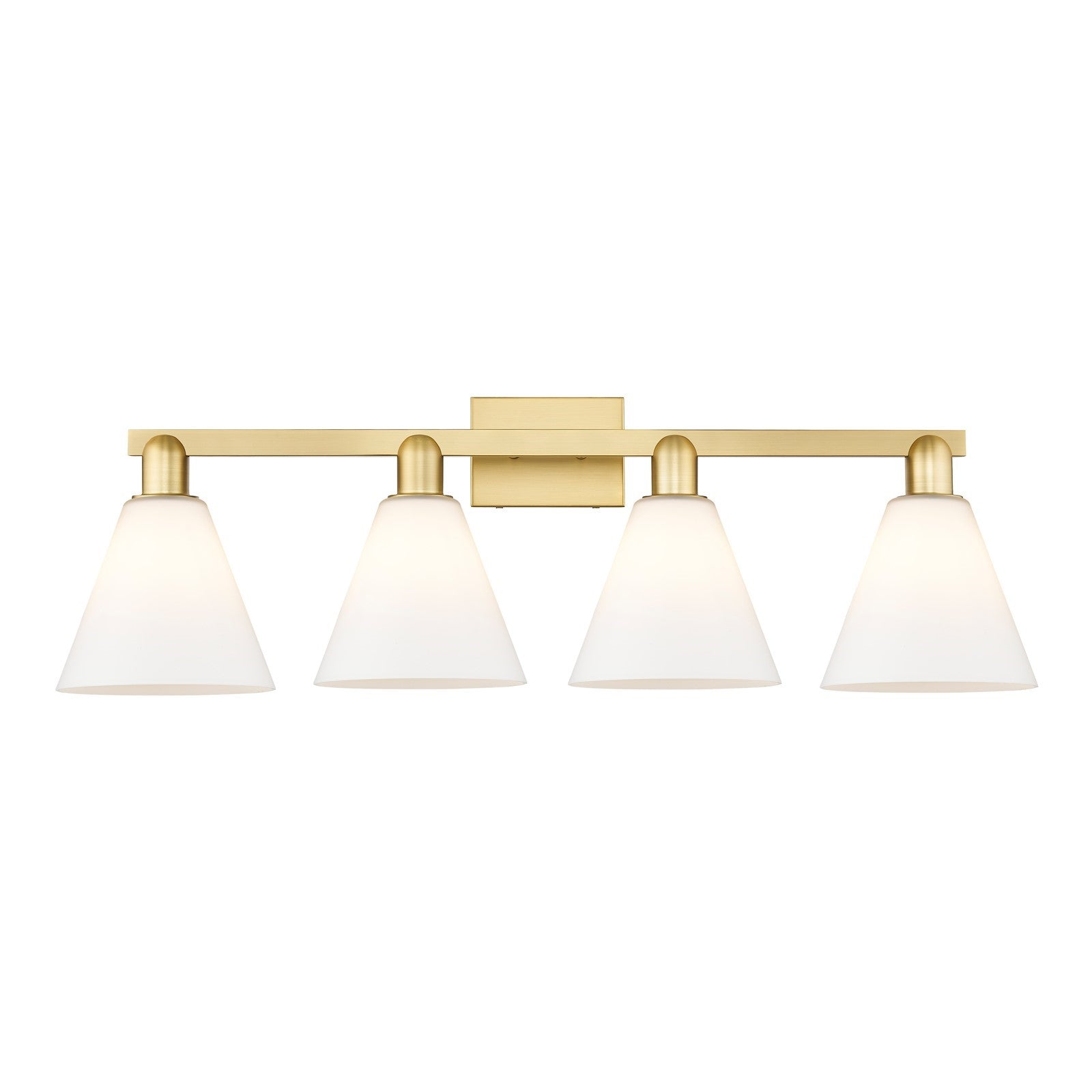 Innovations Berkshire Glass 35in 4-Light Bath Vanity | Industrial Satin Gold Steel and Matte White Glass | Bathroom Vanity Light | Model 716-4W-SG-GBC-81