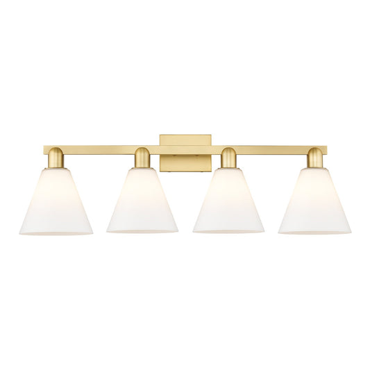 Innovations Berkshire Glass 35in 4-Light Bath Vanity | Industrial Satin Gold Steel and Matte White Glass | Bathroom Vanity Light | Model 716-4W-SG-GBC-81