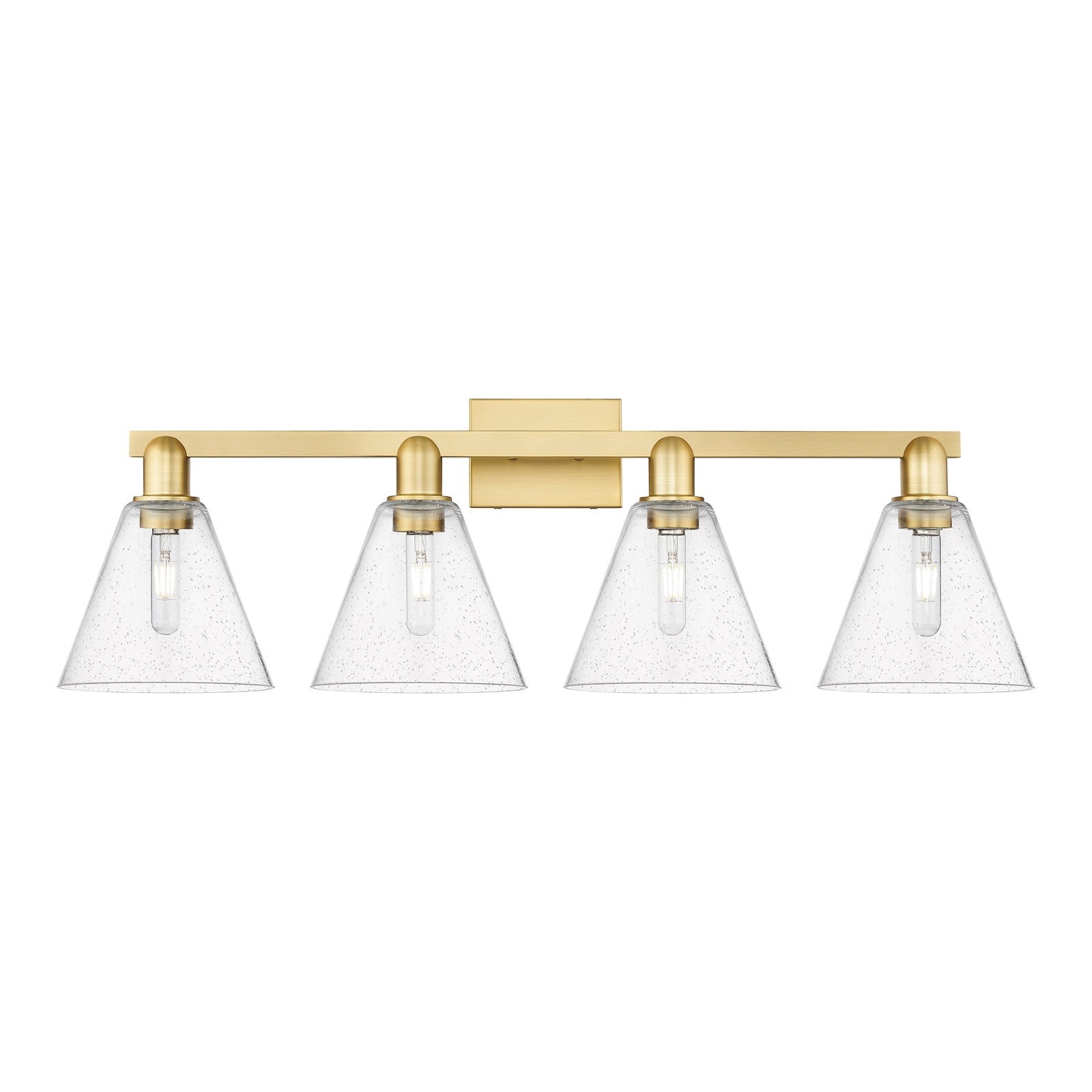 Innovations Berkshire Glass 35in 4-Light Bath Vanity | Industrial Satin Gold Steel and Seedy Glass | Bathroom Vanity Light | Model 716-4W-SG-GBC-84