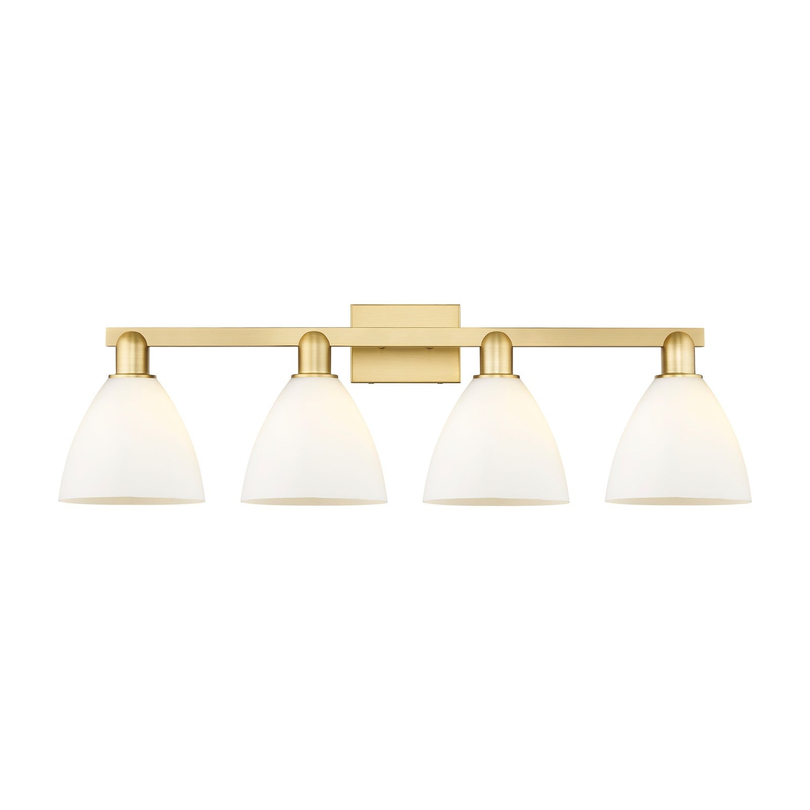 Innovations Bristol 35in 4-Light Bath Vanity Light | Industrial Satin Gold Steel and Matte White Glass | Bathroom Vanity | Model 716-4W-SG-GBD-751