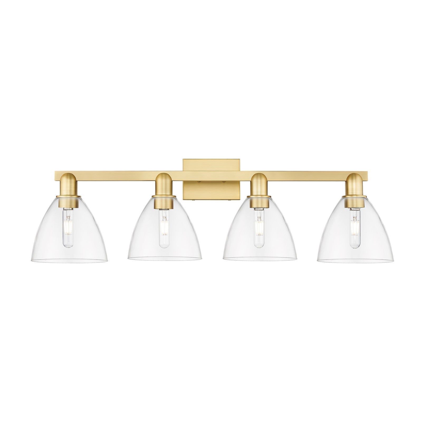 Innovations Bristol 35in 4-Light Bath Vanity Light | Industrial Satin Gold Steel and Clear Glass | Bathroom Vanity | Model 716-4W-SG-GBD-752