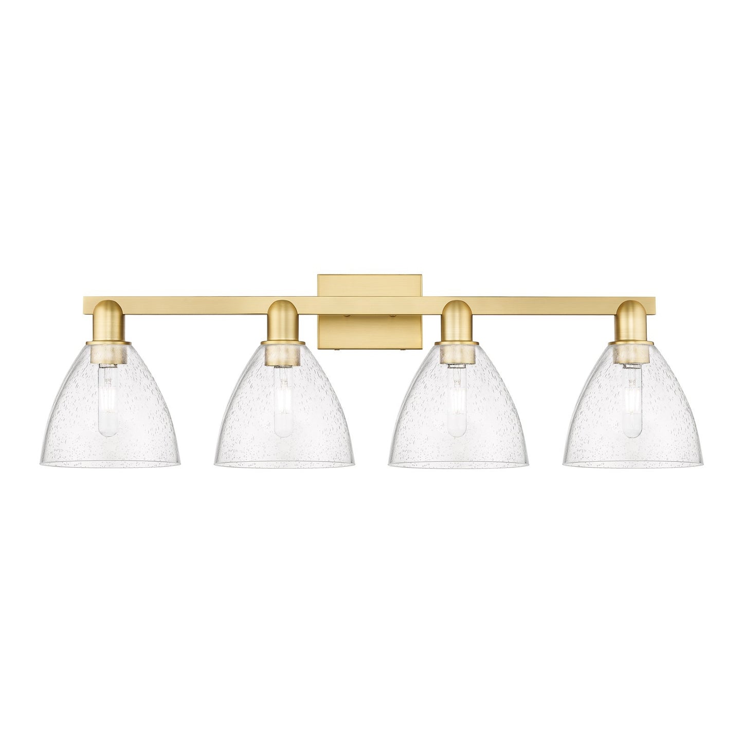 Innovations Bristol 35in 4-Light Bath Vanity Light | Industrial Satin Gold Steel and Seedy Glass | Bathroom Vanity | Model 716-4W-SG-GBD-754