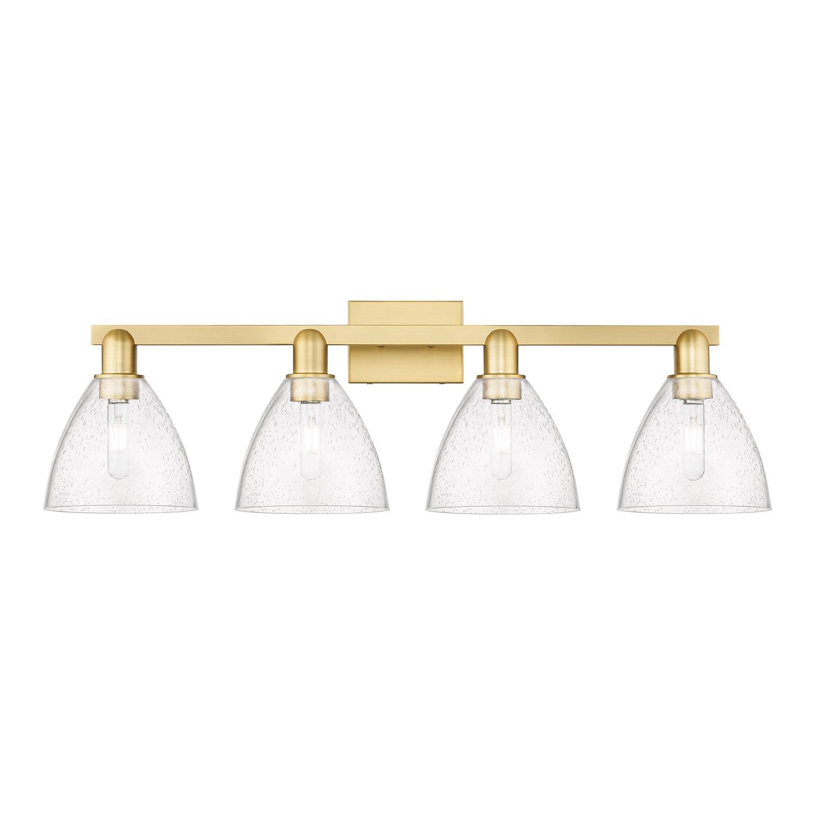 Innovations Bristol 35in 4-Light Bath Vanity Light | Industrial Satin Gold Steel and Seedy Glass | Bathroom Vanity | Model 716-4W-SG-GBD-754