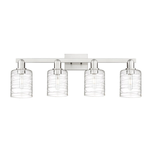 Innovations Cobbleskill 32in 4-Light Bath Vanity | Industrial Brushed Satin Nickel and Clear Deco Swirl Glass | Bathroom Vanity | Model 716-4W-SN-G1113