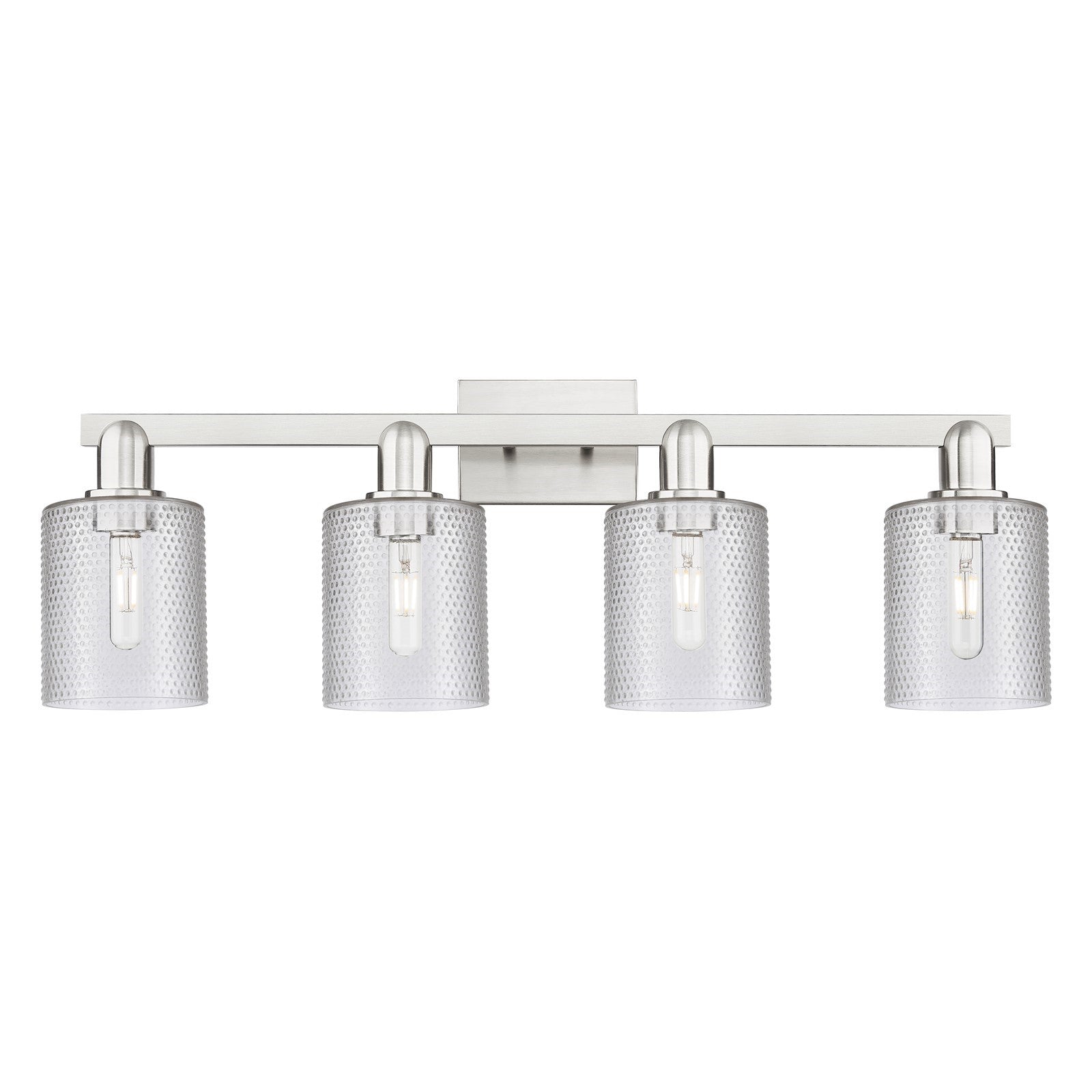 Innovations Cobbleskill 32in 4-Light Bath Vanity Light | Industrial Brushed Satin Nickel and Clear Glass | Bathroom Vanity | Model 716-4W-SN-G112