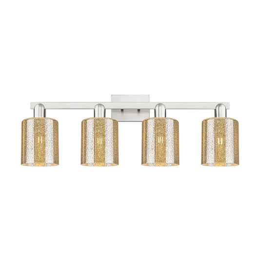 Innovations Cobbleskill 32in 4-Light Bath Vanity Light | Industrial Brushed Satin Nickel and Mercury Glass | Bathroom Vanity | Model 716-4W-SN-G116