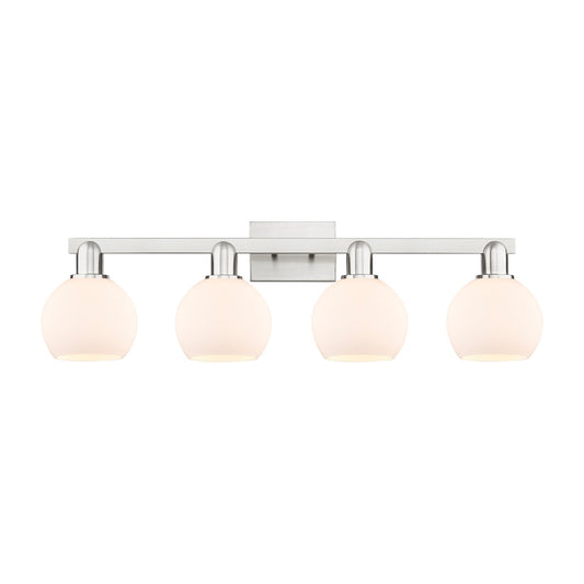 Innovations Athens 33in 4-Light Bath Vanity Light | Industrial Brushed Satin Nickel and Matte White Glass | Bathroom Vanity | Model 716-4W-SN-G121-6