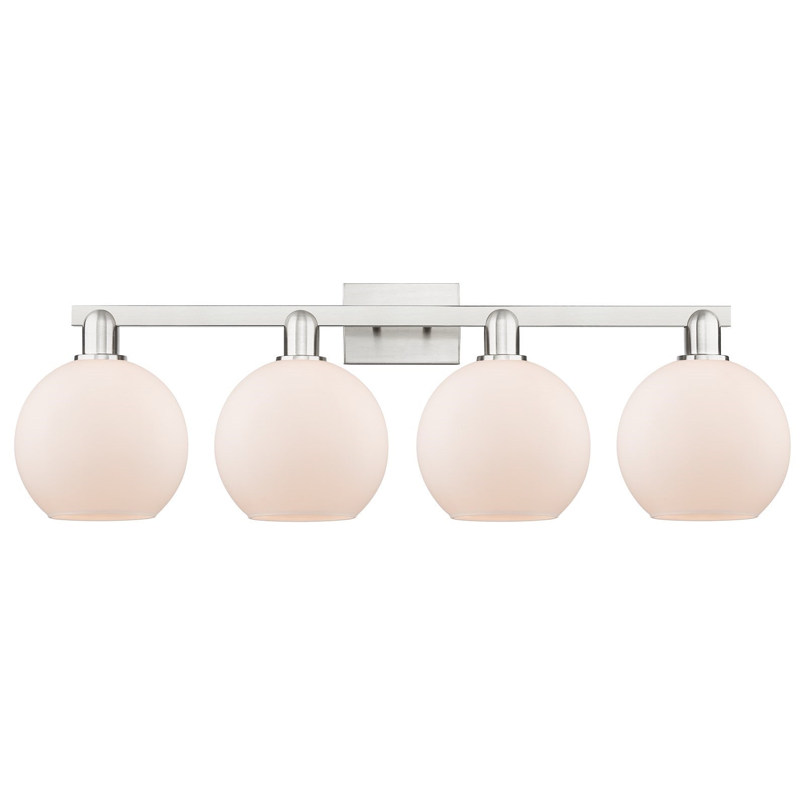 Innovations Athens 35in 4-Light Bath Vanity | Industrial Brushed Satin Nickel and Matte White Glass | Bathroom Vanity & Powder | Model 716-4W-SN-G121-8