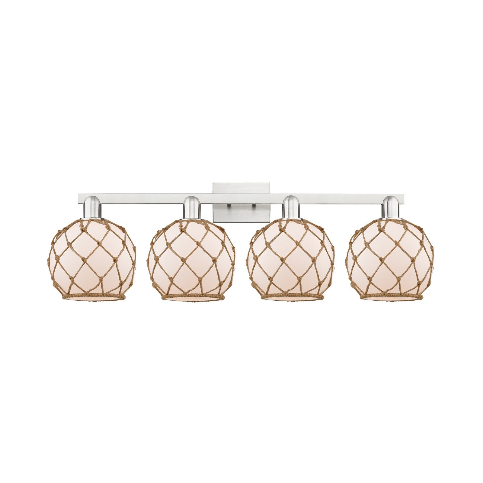 Innovations Farmhouse Rope 35in 4-Light Bath Vanity Light | Industrial Brushed Satin Nickel Steel and White Frosted Glass with | Model 716-4W-SN-G121-8RB