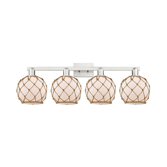 Innovations Farmhouse Rope 35in 4-Light Bath Vanity Light | Industrial Brushed Satin Nickel Steel and White Frosted Glass with | Model 716-4W-SN-G121-8RB