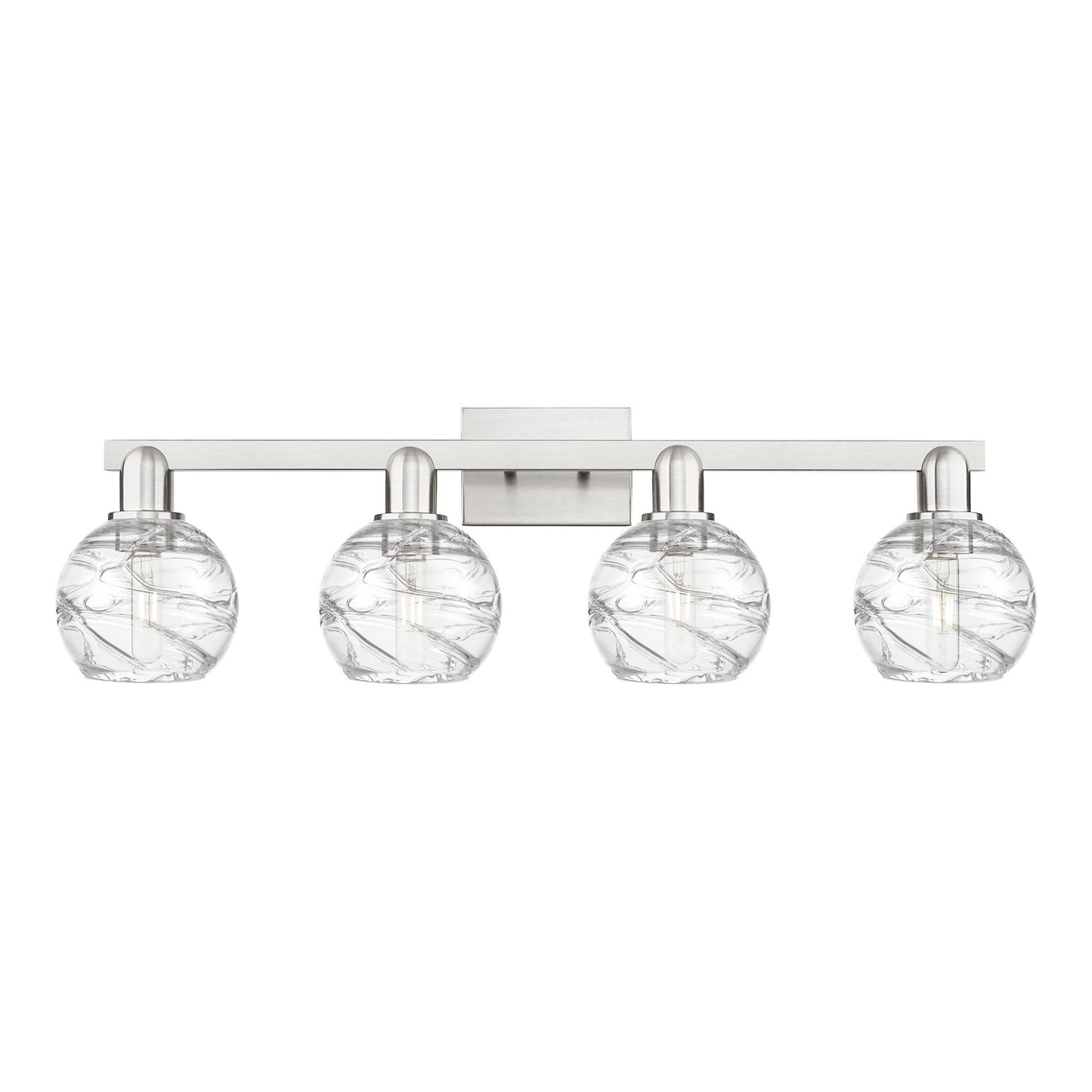 Innovations Athens Deco Swirl 36in 4-Light Bath Vanity | Industrial Brushed Satin Nickel and Clear Deco Swirl Glass | Bathroom | Model 716-4W-SN-G1213-6CL