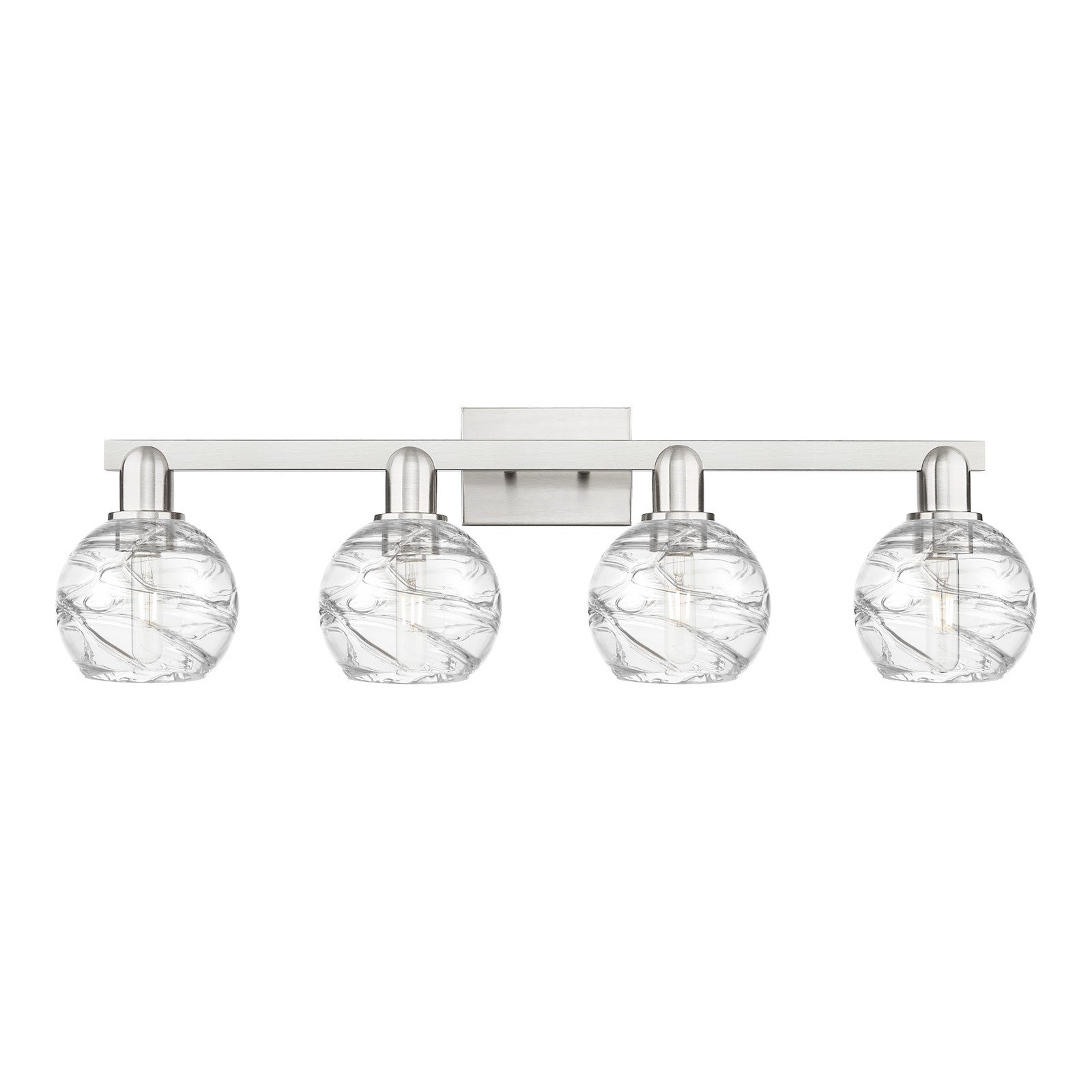 Innovations Athens Deco Swirl 36in 4-Light Bath Vanity | Industrial Brushed Satin Nickel and Clear Deco Swirl Glass | Bathroom | Model 716-4W-SN-G1213-6CL